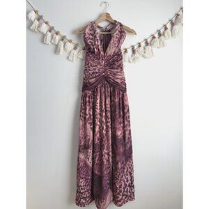 Babyboo Melania Magenta Orchid Print Ruched Halter Maxi Dress Feminine NWT S
